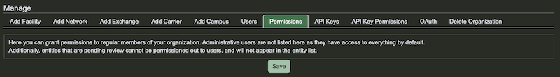 Permissions tab in organization view
